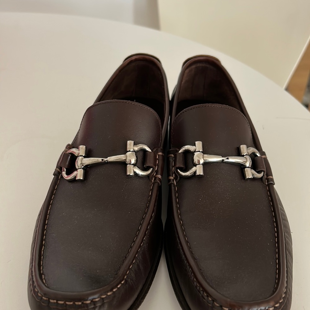 Brown leather ferragamo loafers